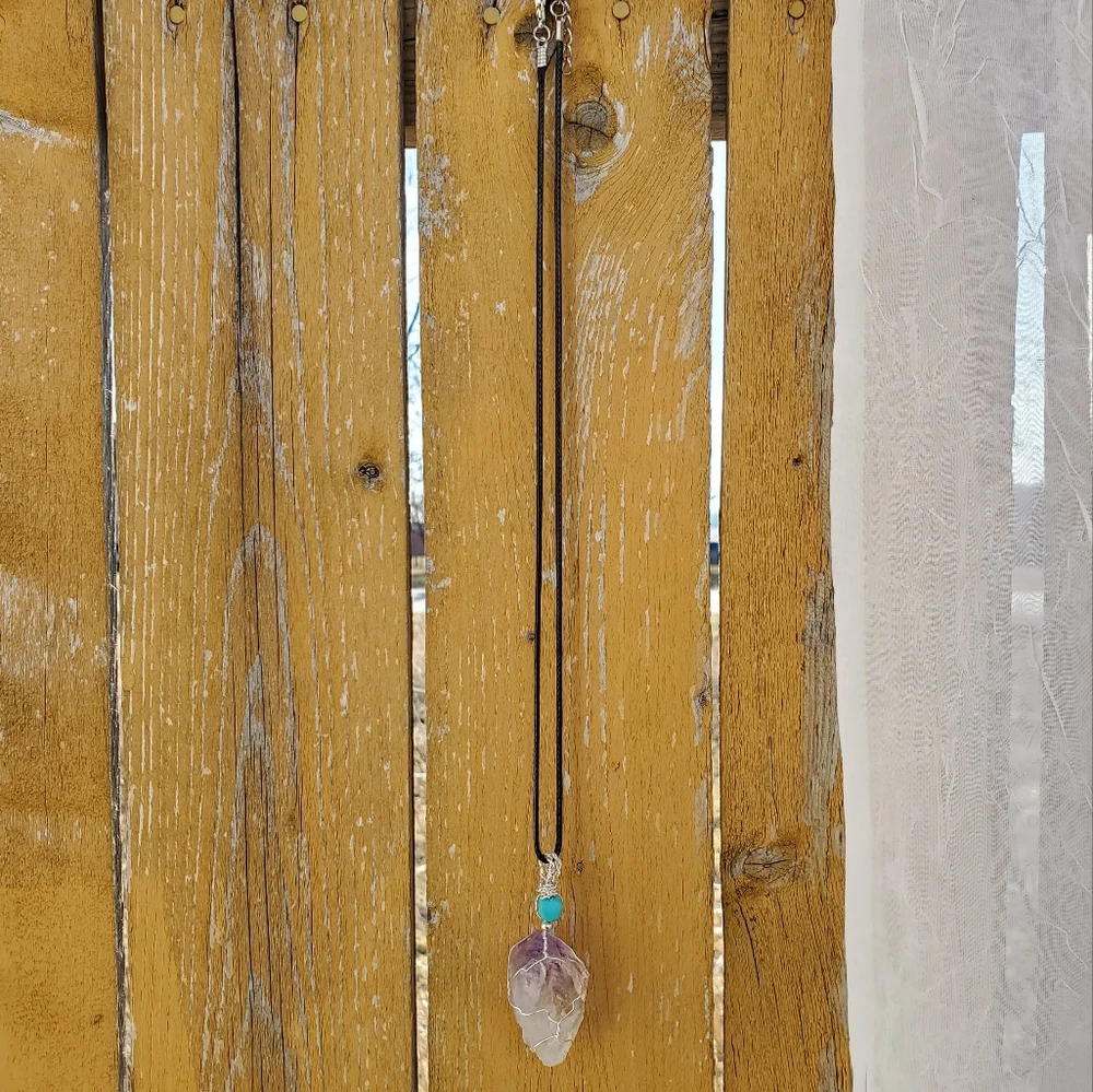 ๐2 for $30 - Genuine Raw Amethyst Wire-wrapped Necklace - Picture 4 of 7